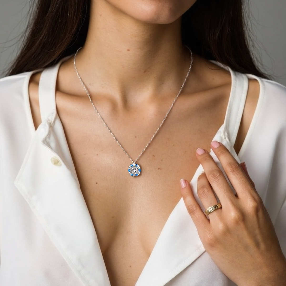 2 Color Moissanite Snowflake Pendant Necklace for Women