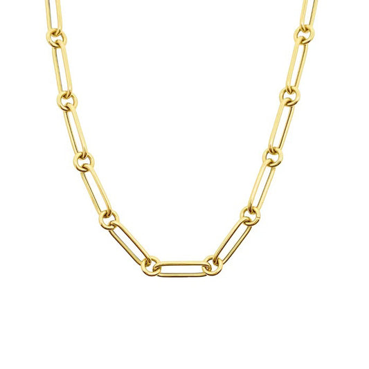 18K Gold Plated Extra Chunky Choker Unisex Alternating Paperclip and Round Link Chain