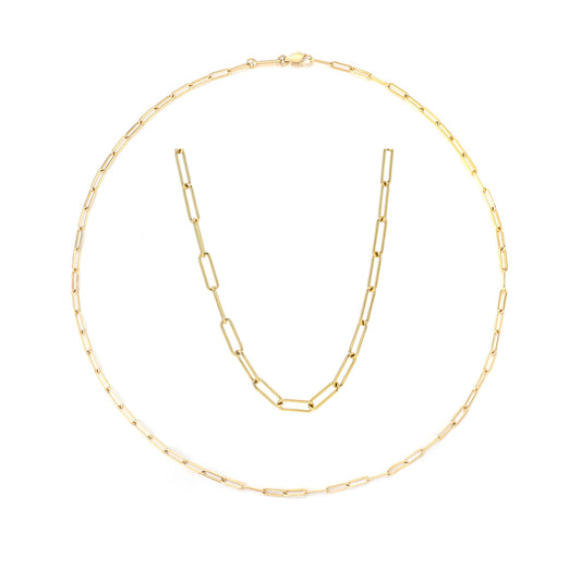 2PCS 18K Gold Plated Paperclip Link Chain Necklaces