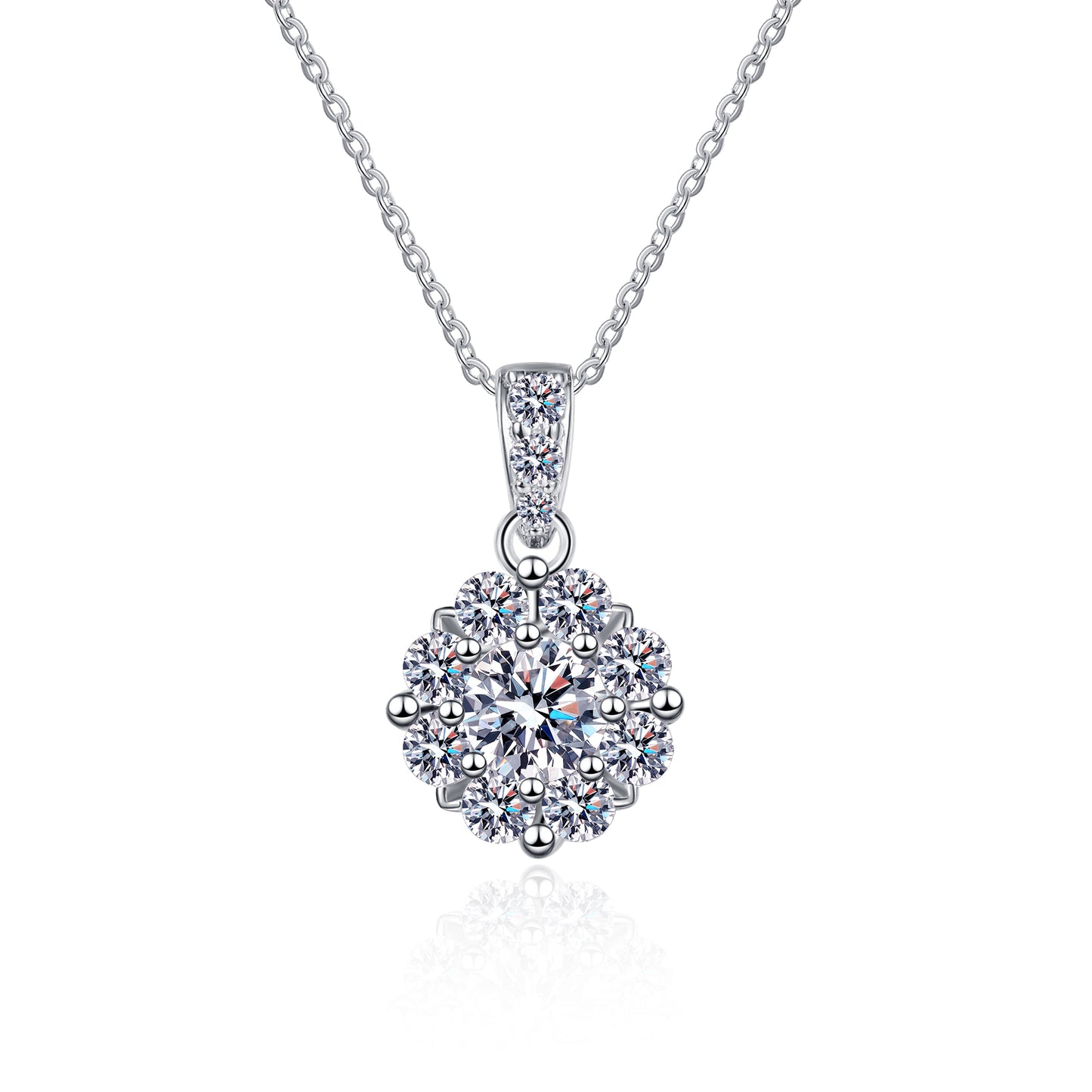 1 Carat Round Center Stone with Halo Dainty Moissanite Necklace for Women