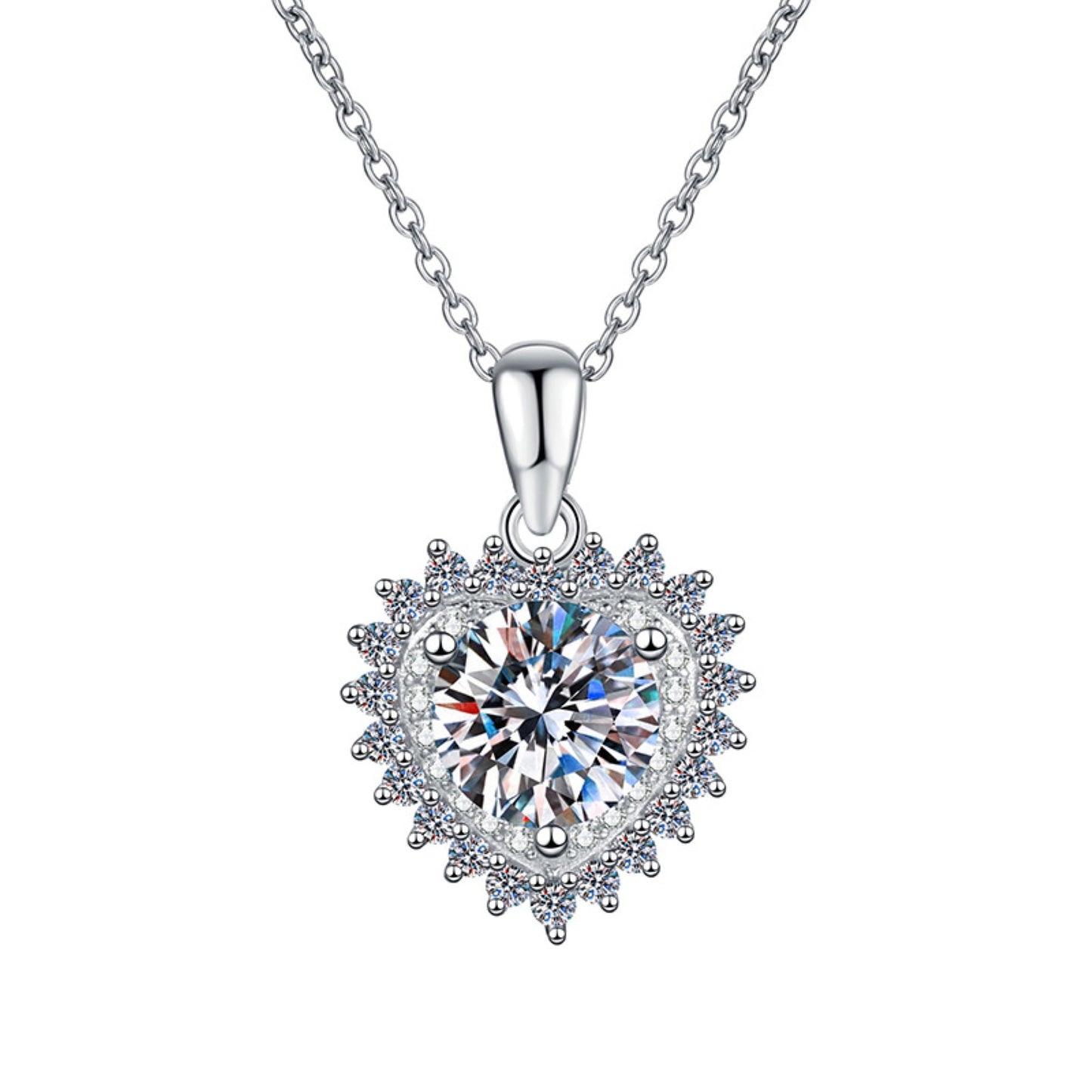 2 Carat Moissanite Necklace for Women, Heart Cut Pendant with Halo Setting