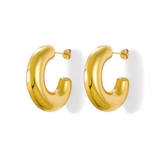 18K Gold Plated Large Size Chunky Lightweight Gold Hoop Earrings