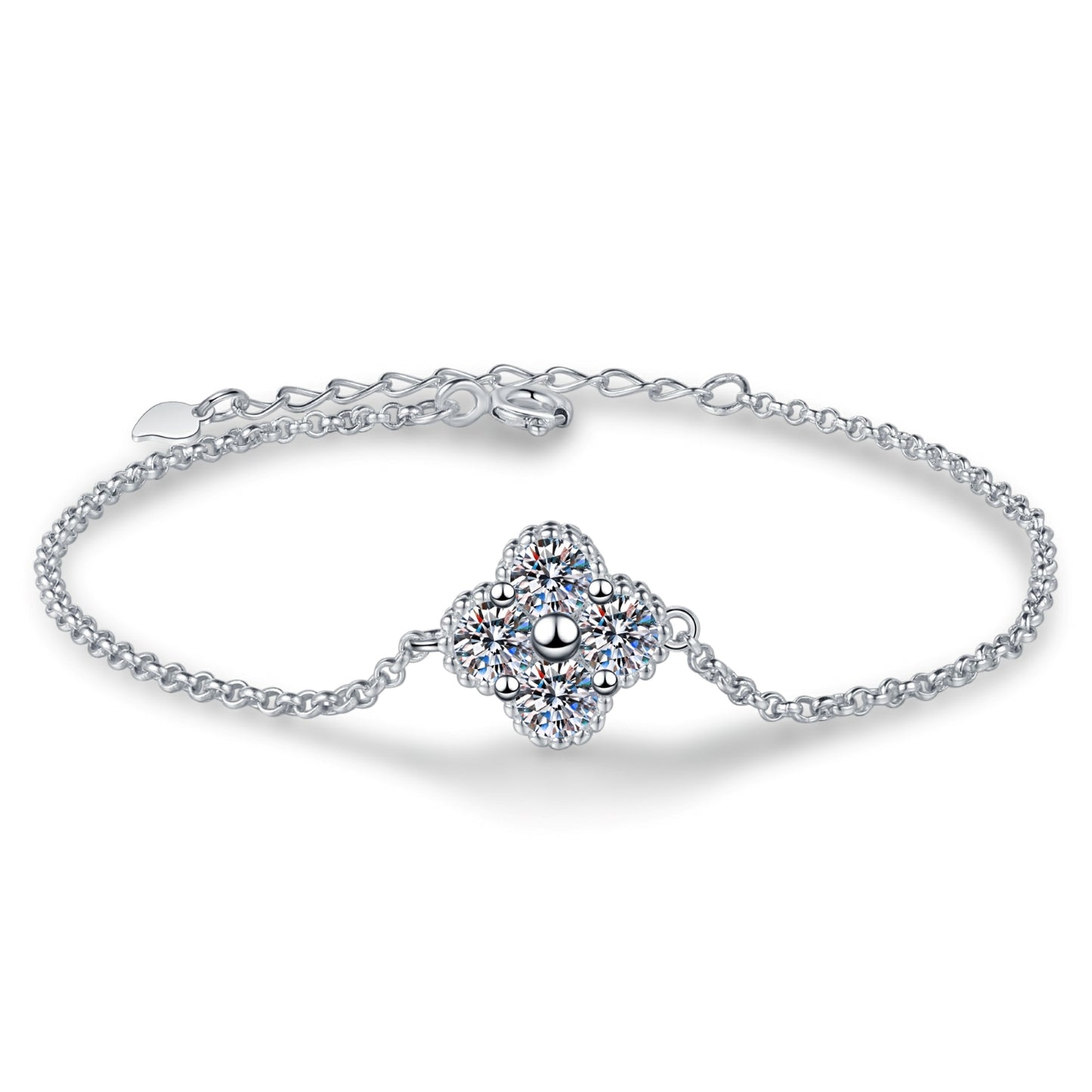Moissanite Bracelet for Women Adjustable Sterling Silver Chain 6.5-8''