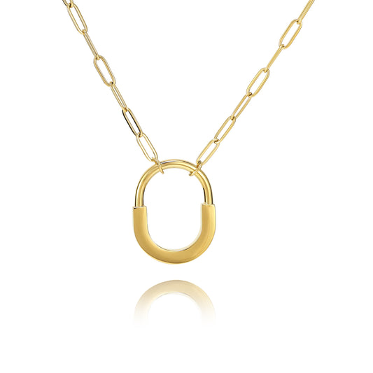 18K Gold Plated Love Lock Pendant Chunky Paperclip Chain Necklace