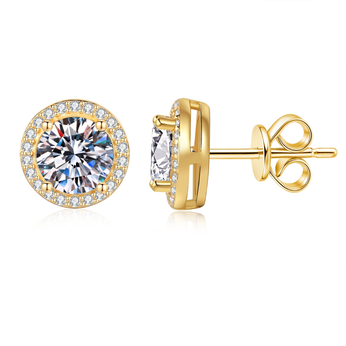 Callalove Gold Moissanite Stud Earrings for Women Men, 1ct*2 Halo Solitaire