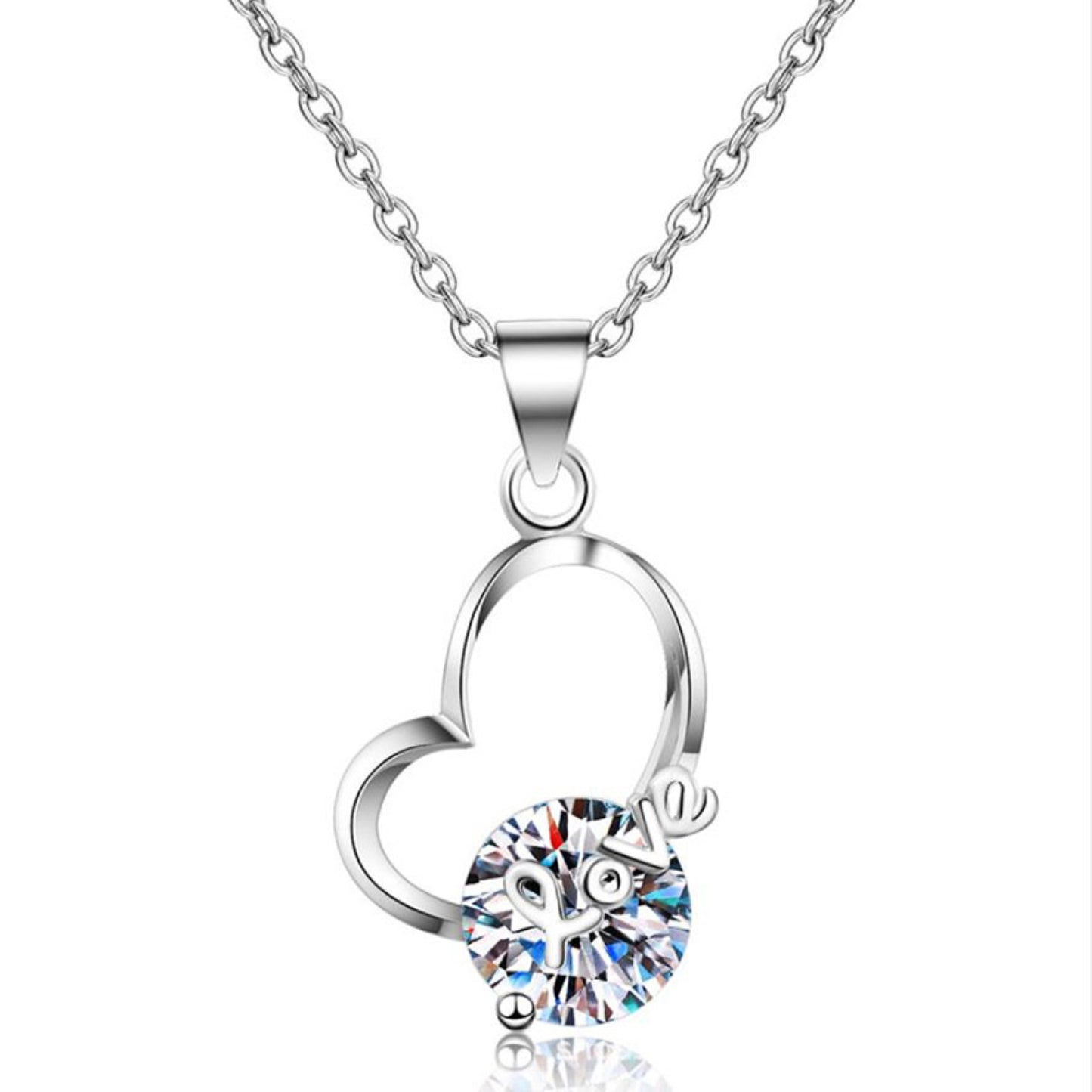 2 Carat Solitaire and LOVE Irregular Heart Shape Moissanite Pendant Necklace for Women