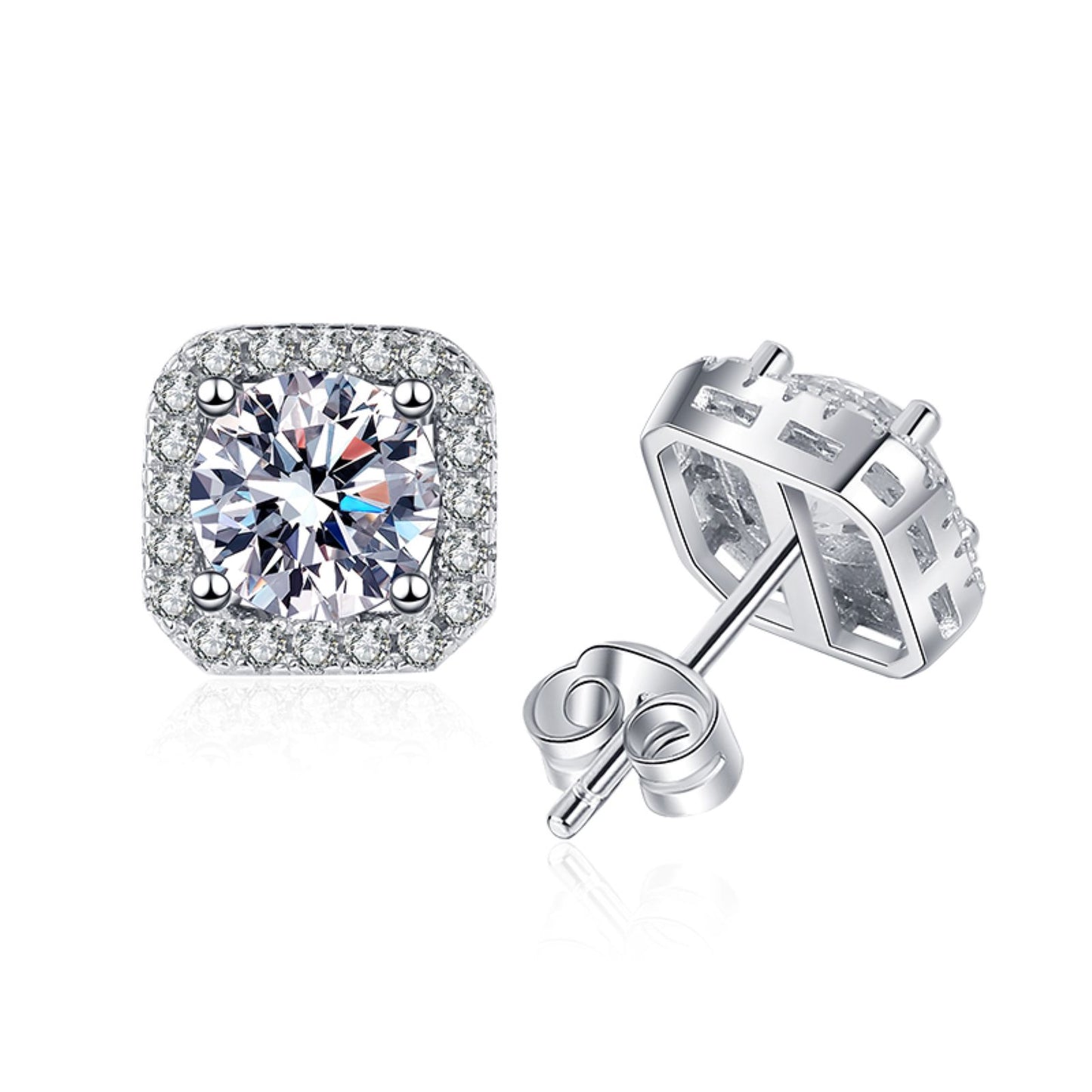 1 Carat Each Halo Moissanite Stud Earrings for Women and Men