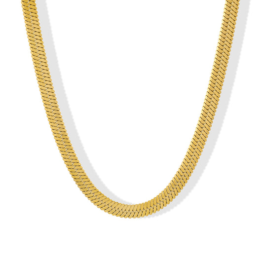 18K Gold Plated Unisex Herringbone Choker Snake Chain Necklace