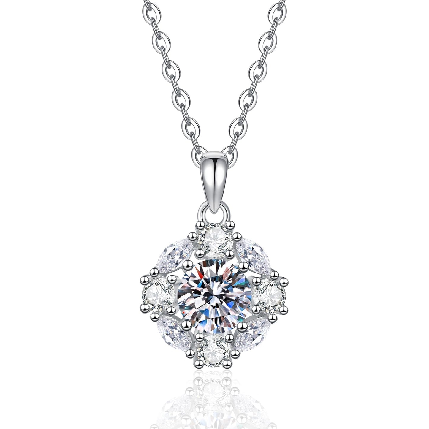 1CT Moissanite Pendant Necklaces for Women, 925 Silver Necklace Jewelry for Women