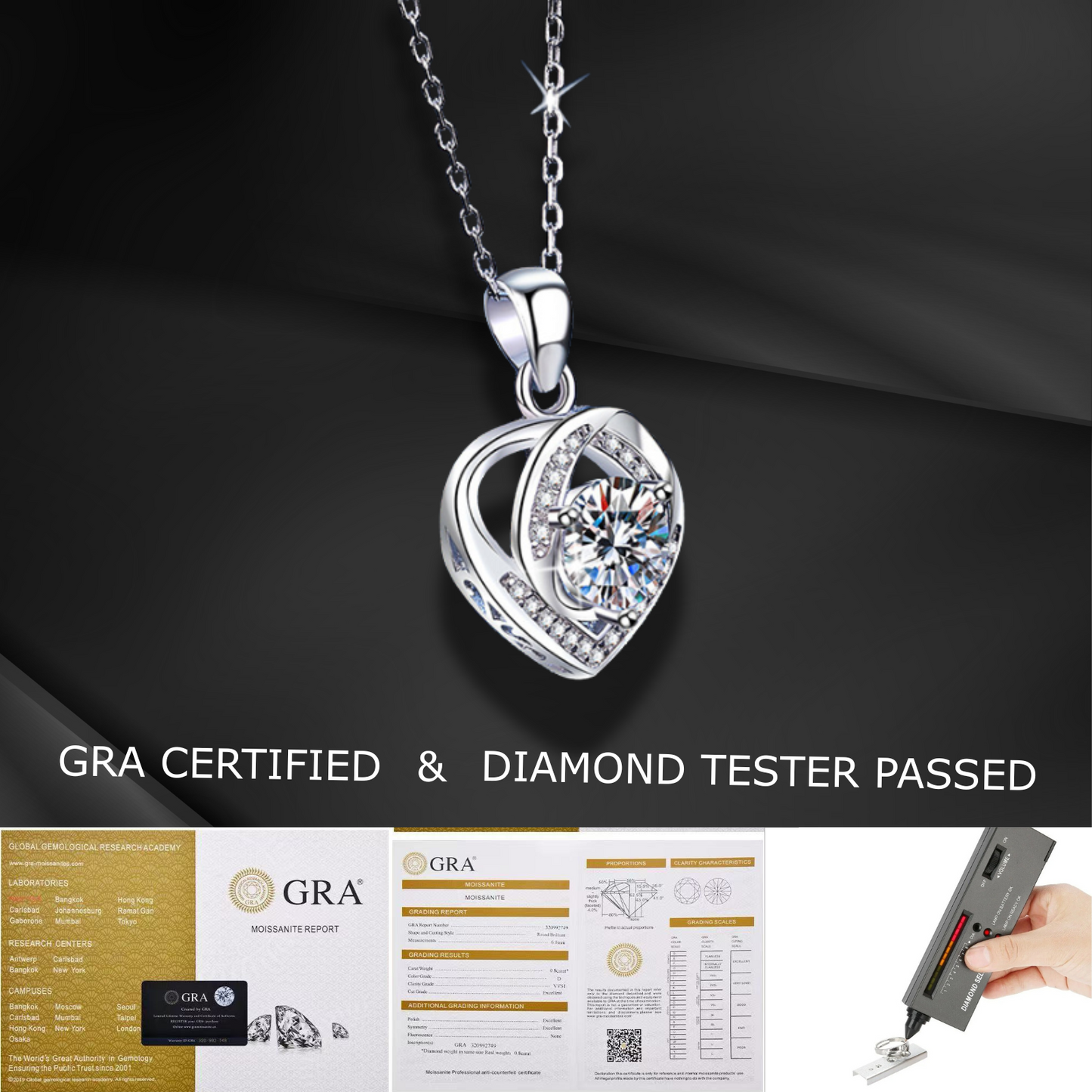 1 Carat Moissanite Heart Necklace for Women