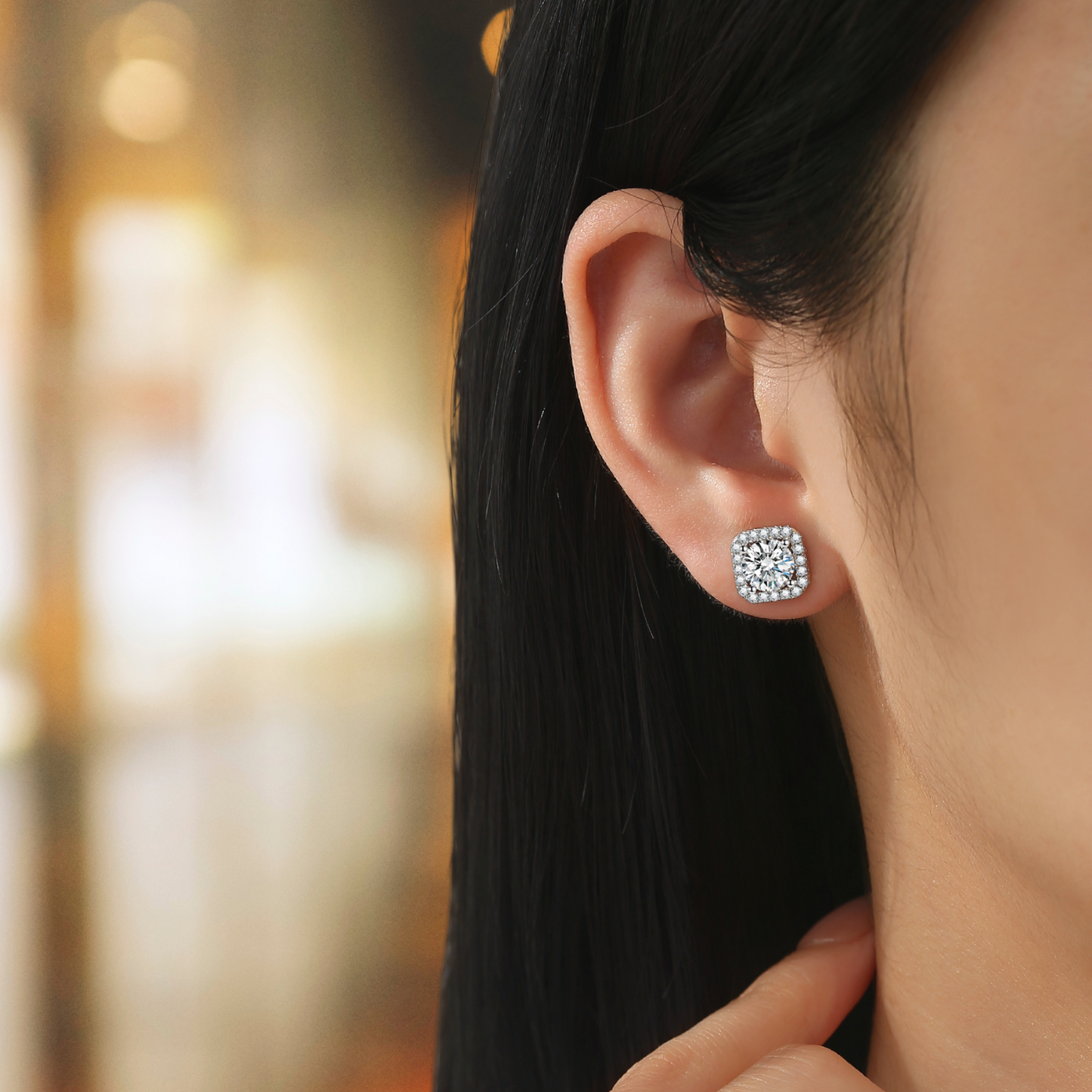 1 Carat Each Halo Moissanite Stud Earrings for Women and Men