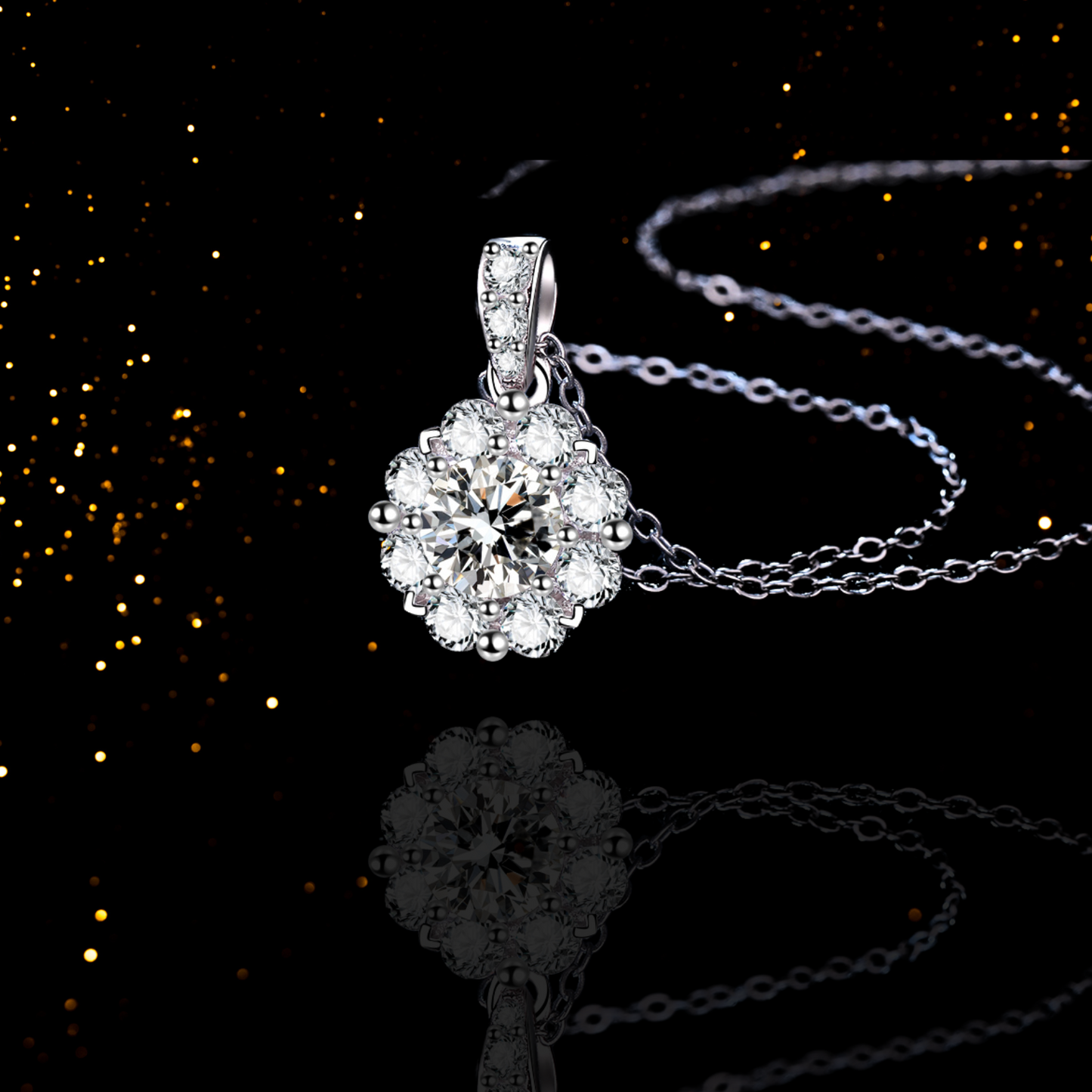 1 Carat Round Center Stone with Halo Dainty Moissanite Necklace for Women