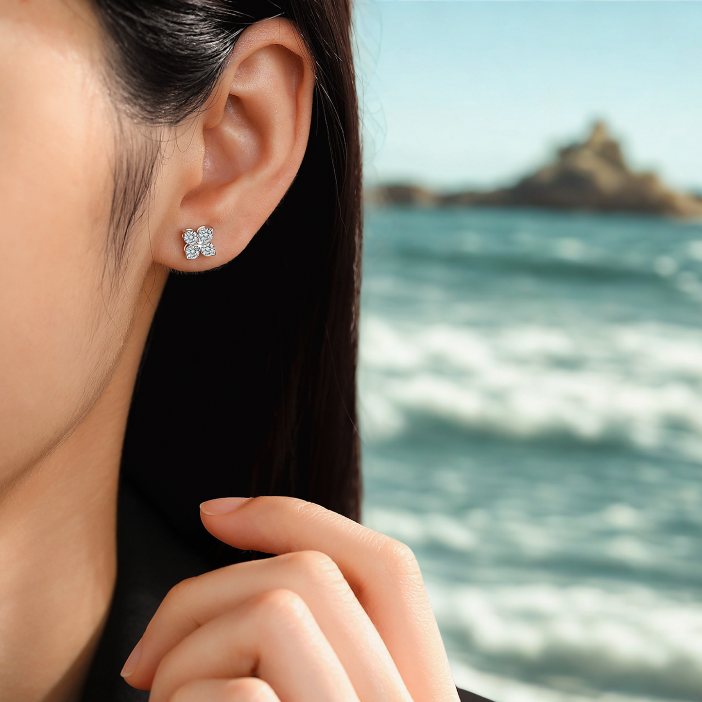 Clover Moissanite Stud Earrings for Women Men