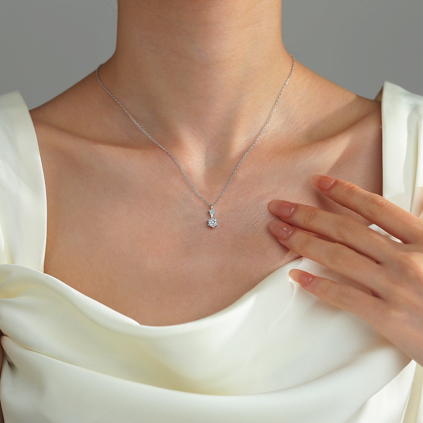 2-Stone Graduated Moissanite Pendant Necklace for Women