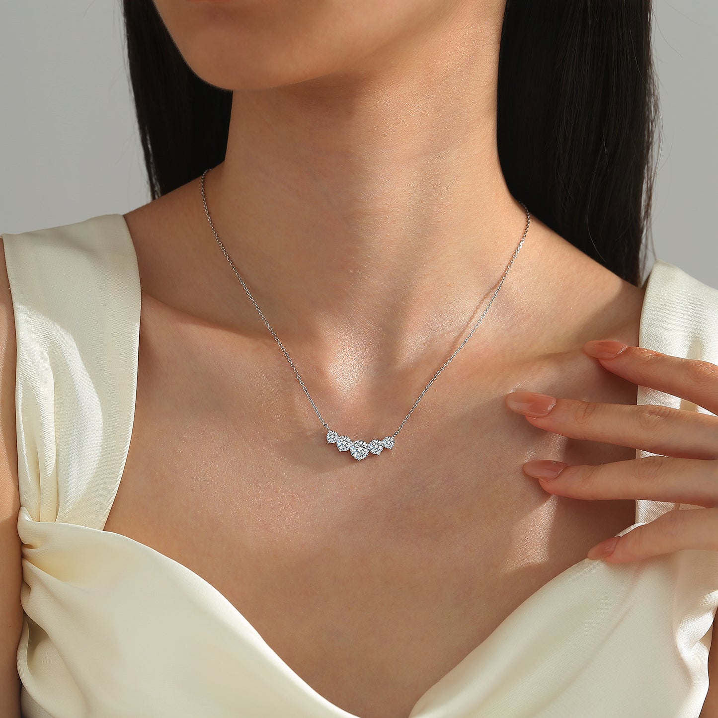 5-Stone Graduated Moissanite Pendant Necklace for Women