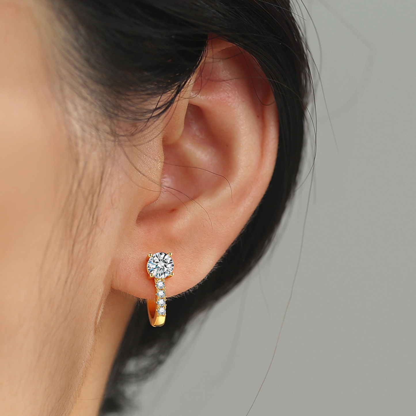 Moissanite Hoop Silver Gold Earring for Women - 0.5 Carat Round Cut Hoop Earrings