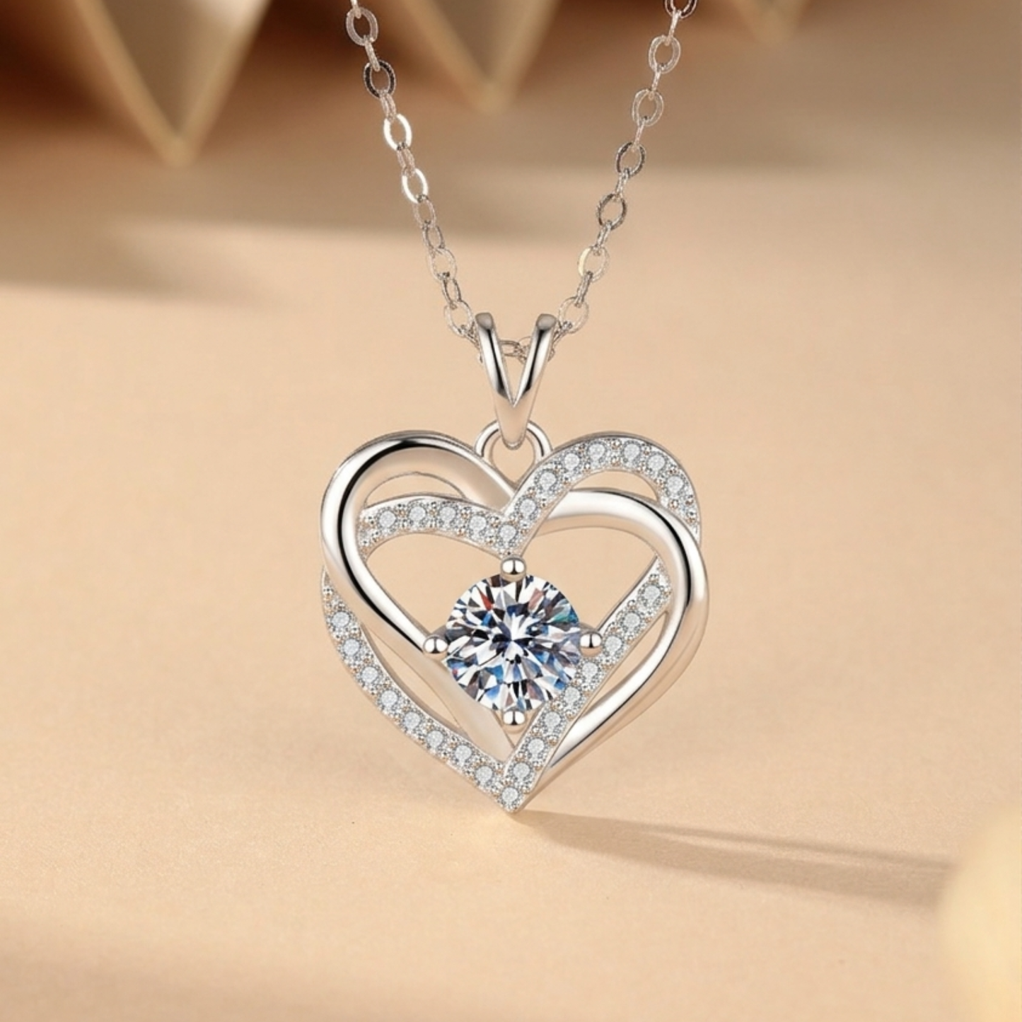 callalove Moissanite Double Heart Necklace for Women, Mother's Day Gift