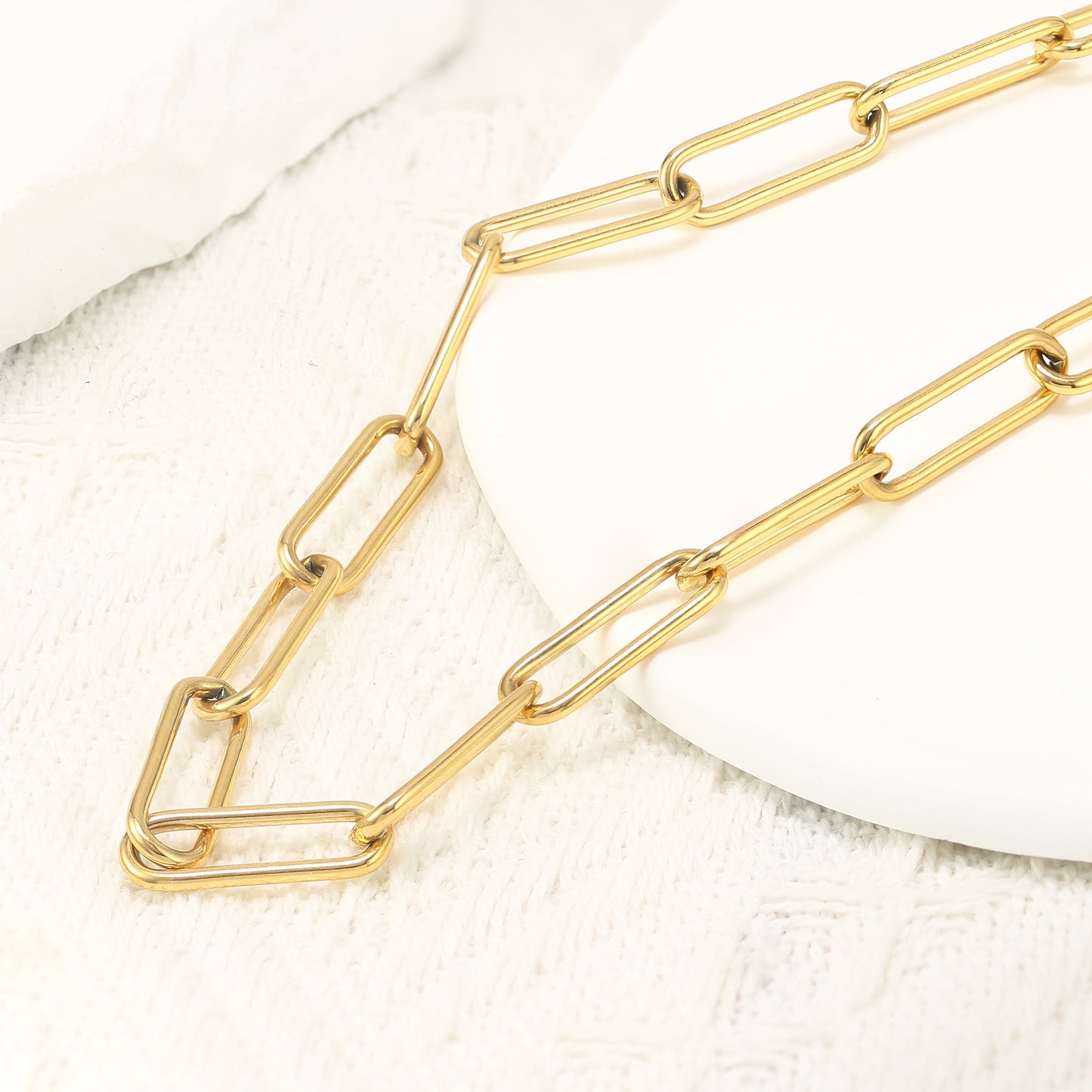 18K Gold Plated Dainty Rectangle Paperclip Link Chain Matinee Necklace