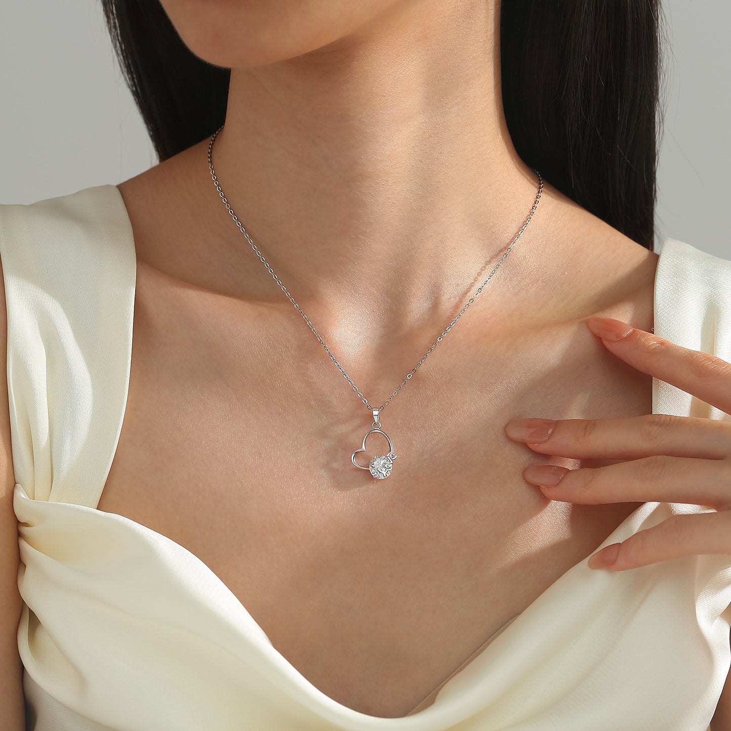 2 Carat Solitaire and LOVE Irregular Heart Shape Moissanite Pendant Necklace for Women