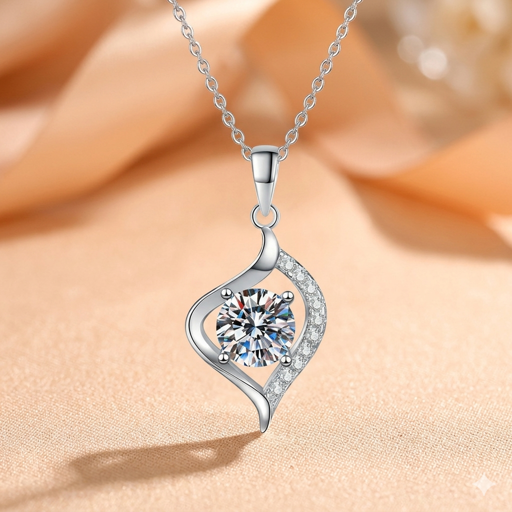 callalove Moissanite Wave Heart Necklace for Women, Mother's Day Gift