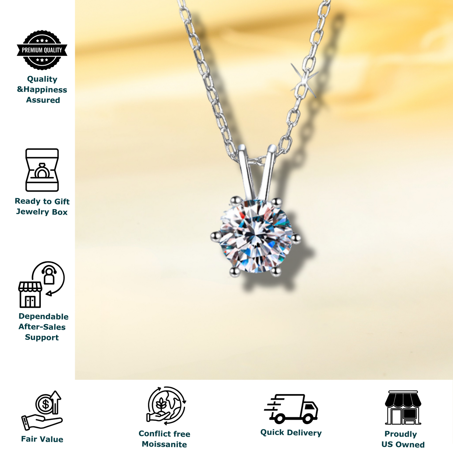 1 Carat Moissanite Pendant Necklace for Women Jewelry Gift