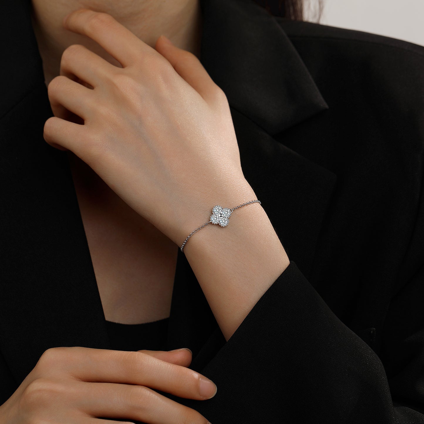 Moissanite Bracelet for Women Adjustable Sterling Silver Chain 6.5-8''