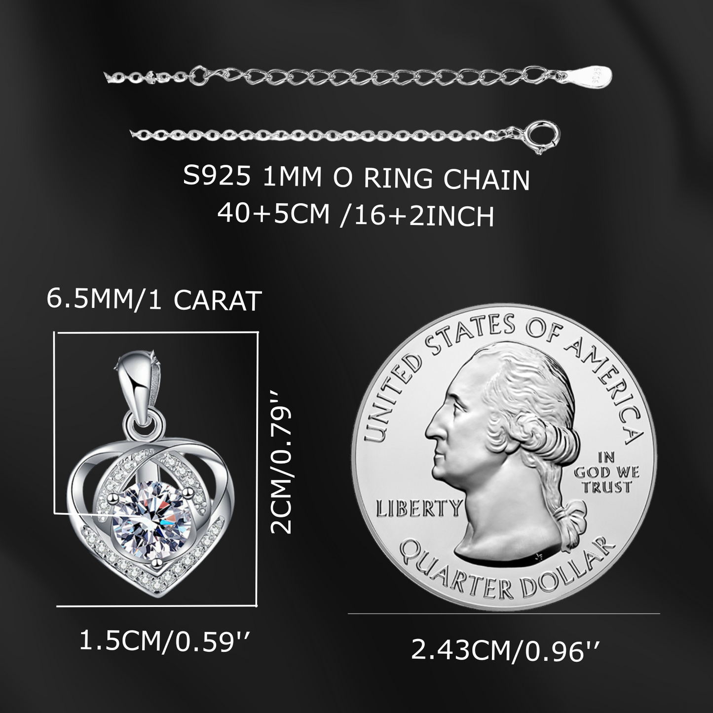 1 Carat Moissanite Heart Necklace for Women