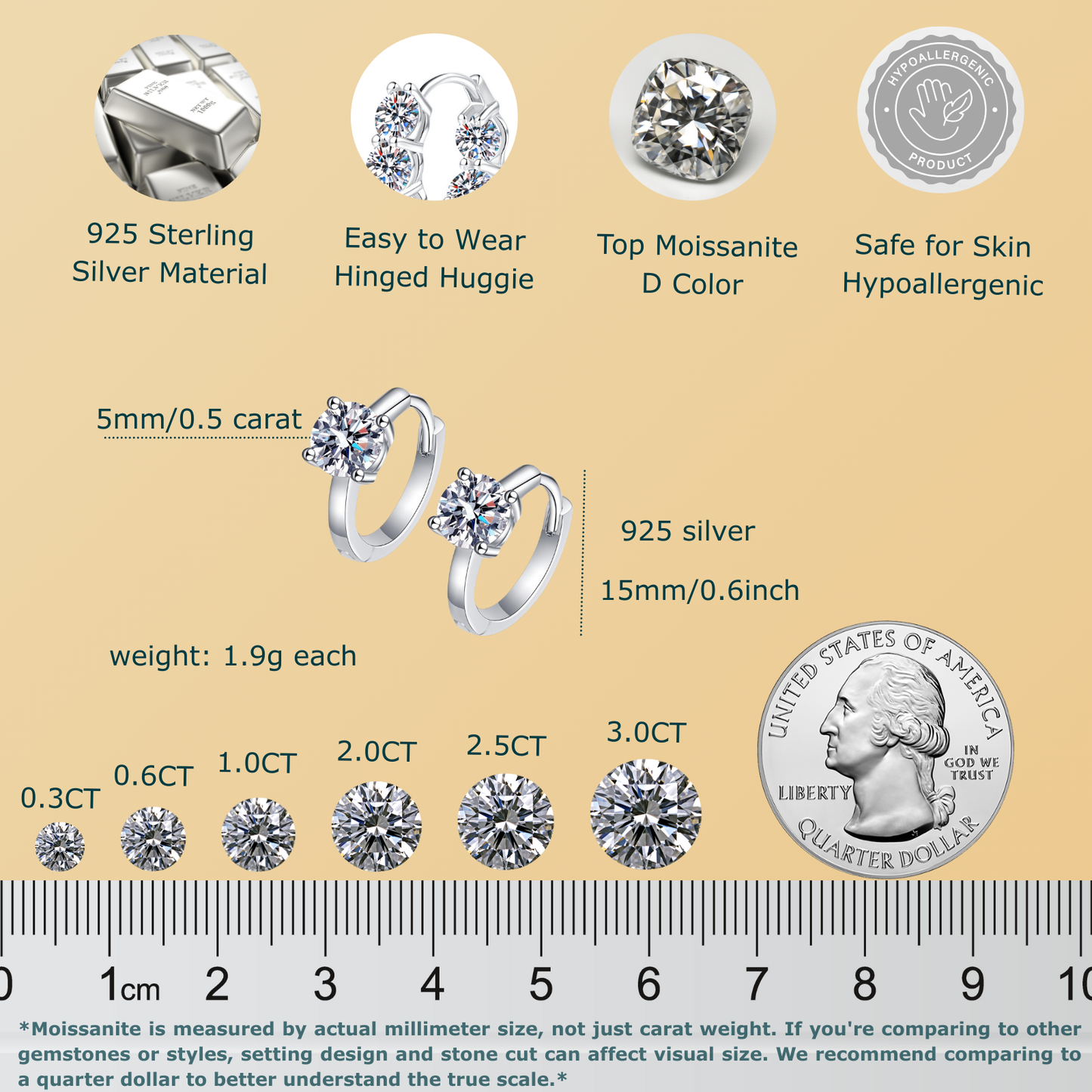 1 Carat D Color Moissanite Hoop Earrings for Women