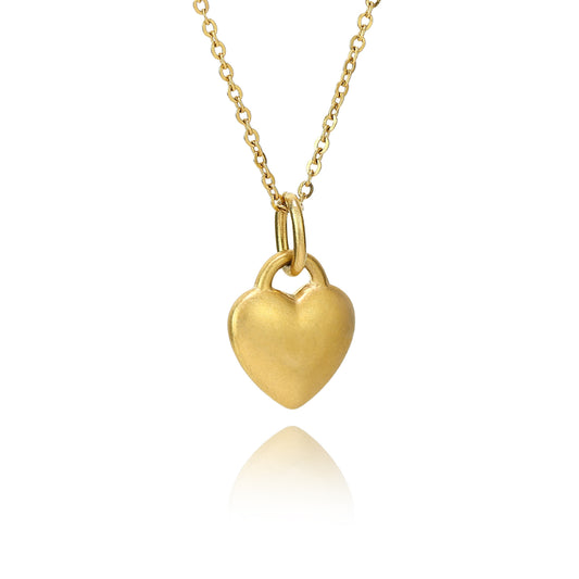 18K Gold Plated Solid Hear Matte Gold Charm Necklace