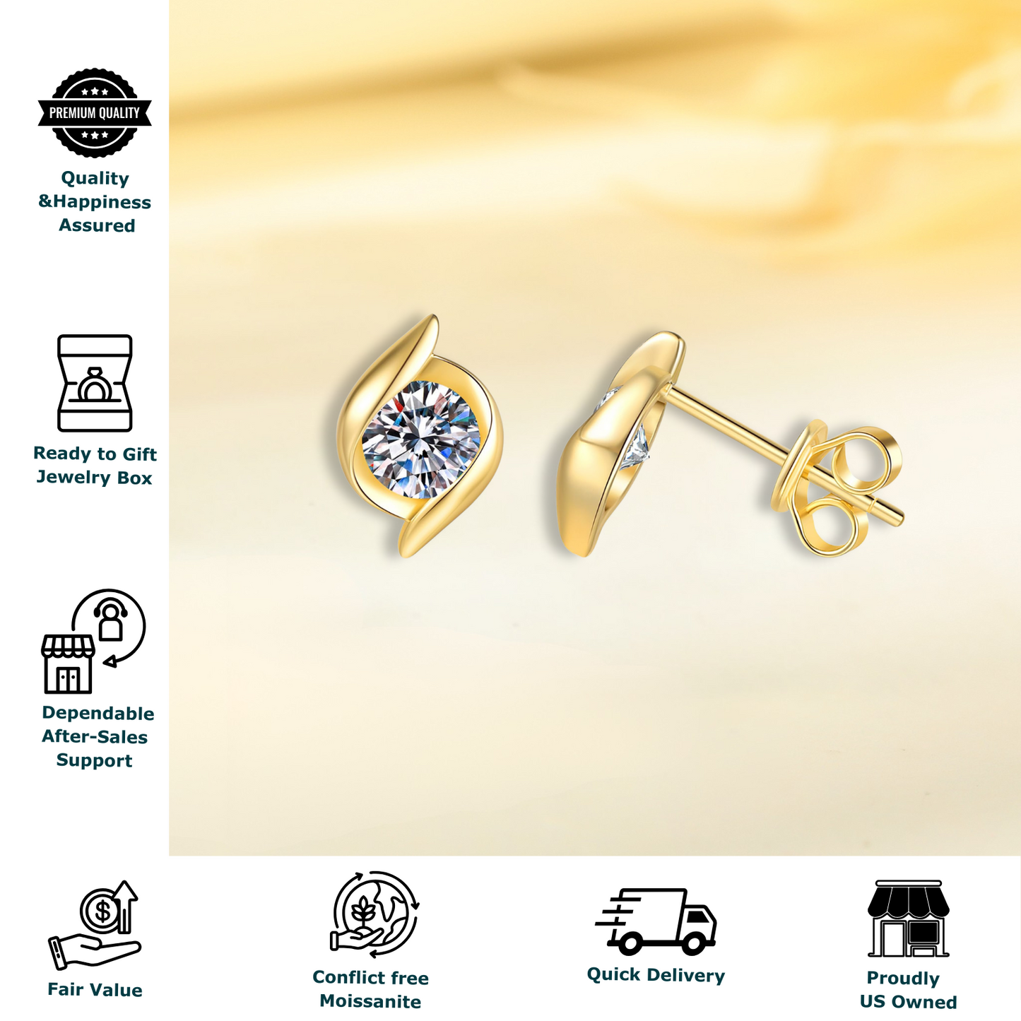 Moissanite Gold Earring Studs for Women