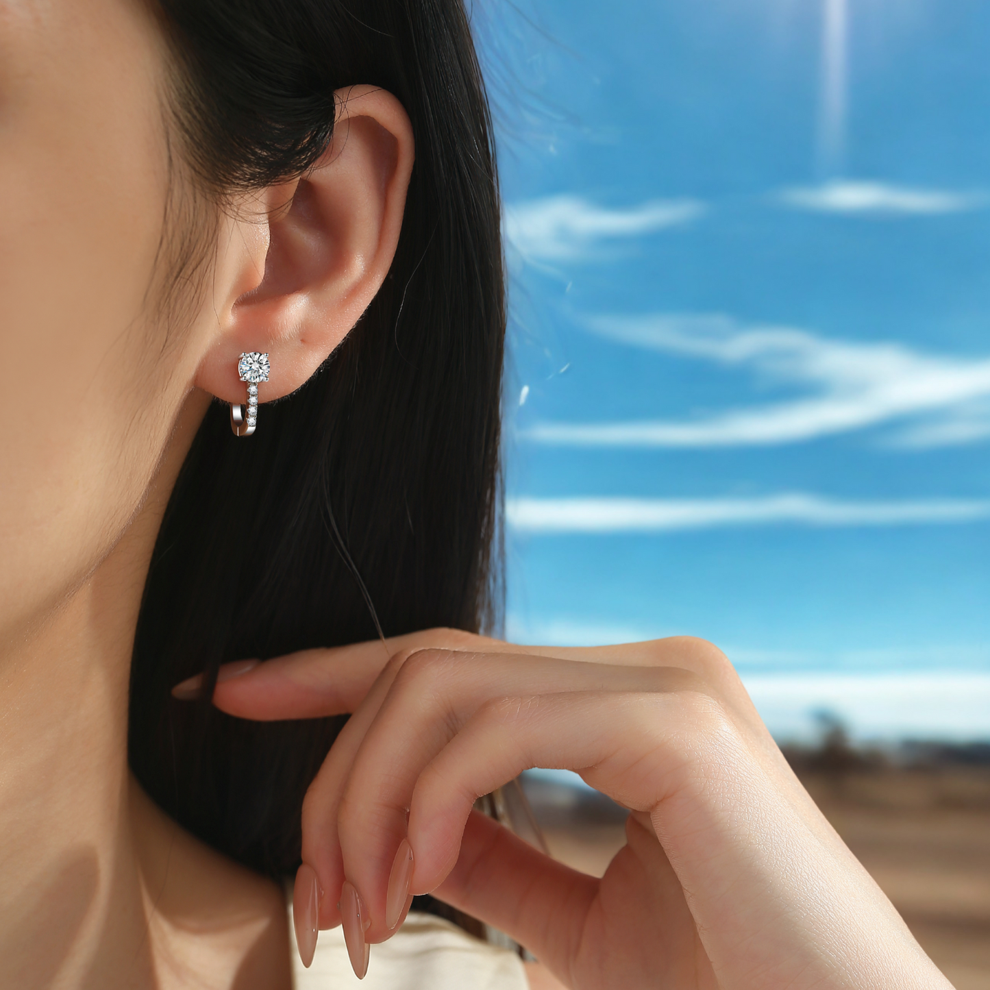 0.5 Carat Round Cut Moissanite Hoop Earring for Women