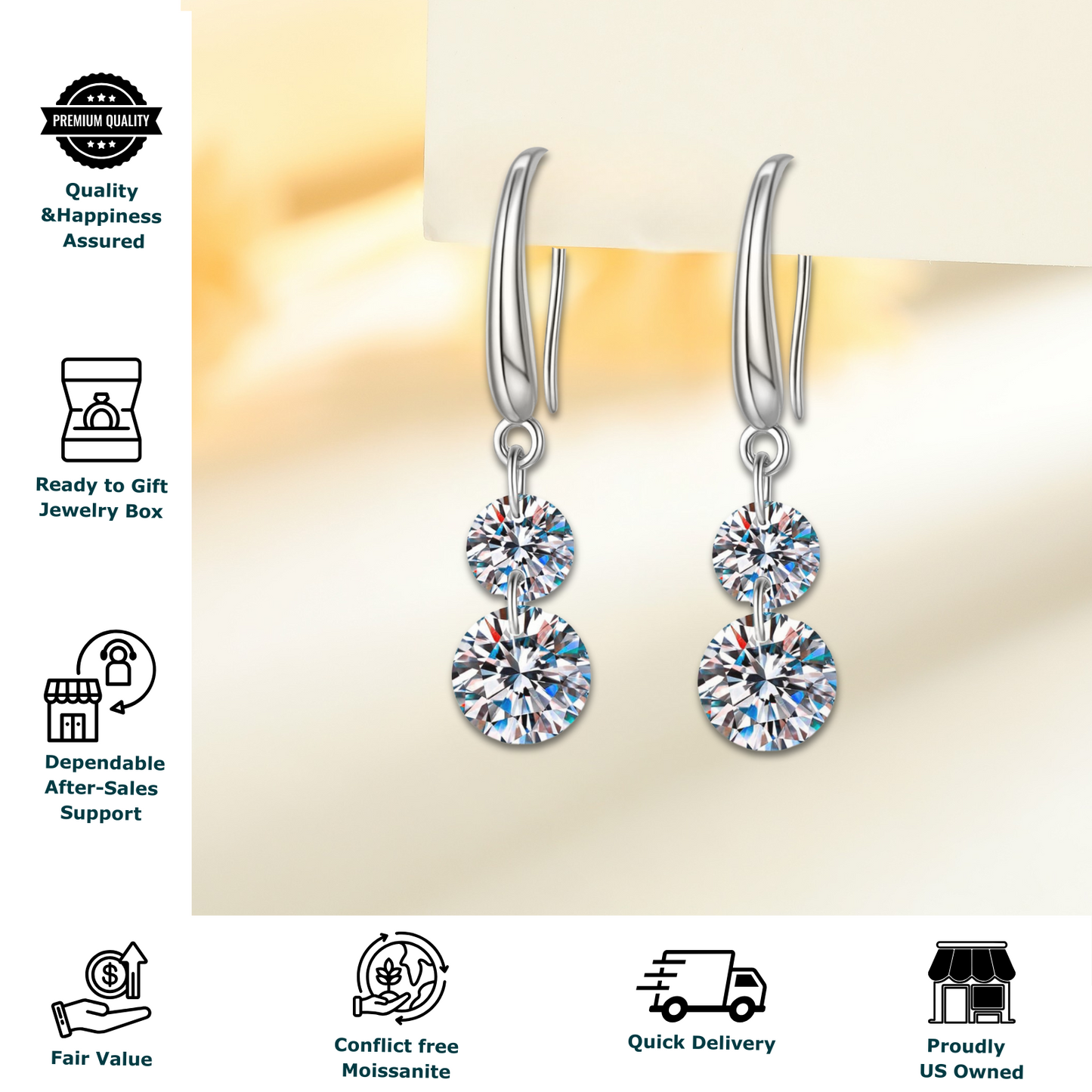 3 Carat (1.5 * 2) Moissanite Dangle Earrings for Women