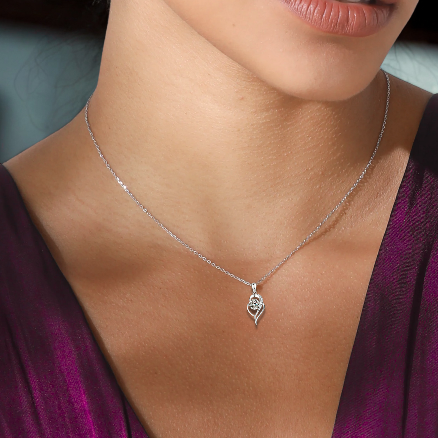 1 carat Heart-Shaped Moissanite Pendant Necklace for Women