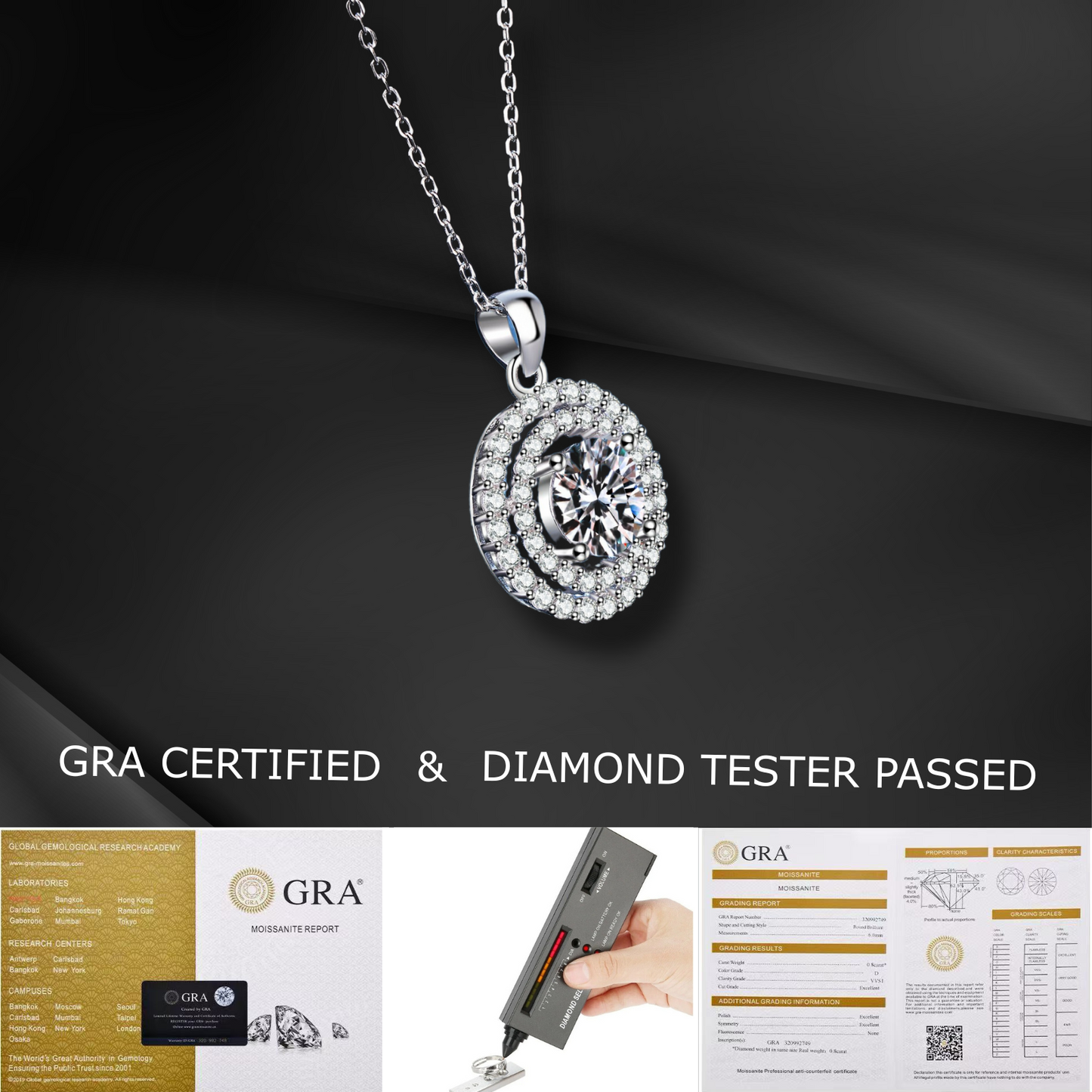 2 Carat Round Moissanite Solitaire Pendant Necklace for Women