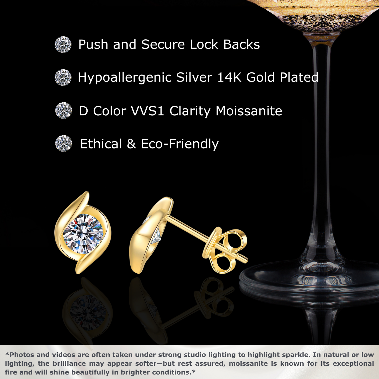 Moissanite Gold Earring Studs for Women