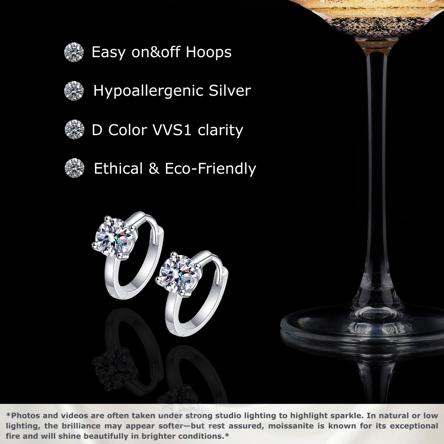 1 Carat D Color Moissanite Hoop Earrings for Women