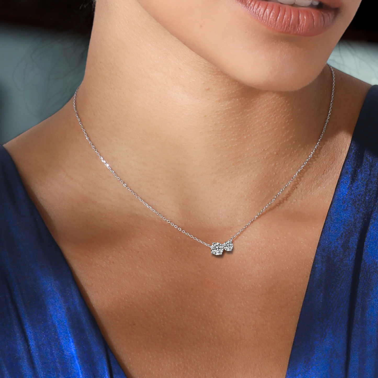 callalove 2-Stone Moissanite Pendant Necklace for Women