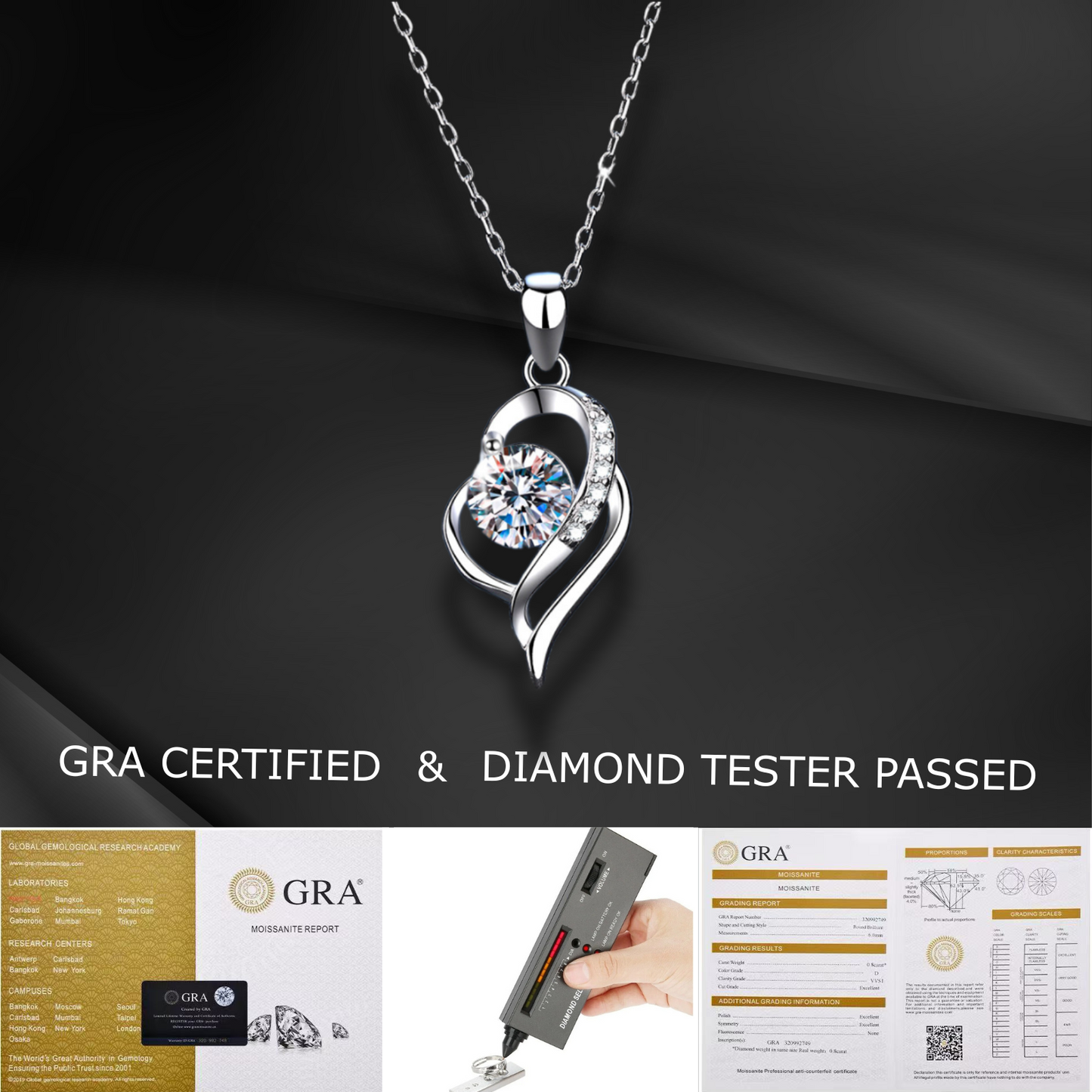 1 carat Heart-Shaped Moissanite Pendant Necklace for Women