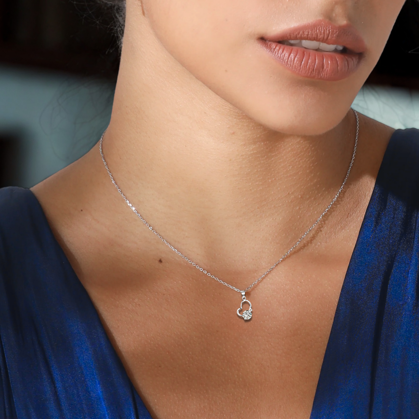 2 Carat Solitaire and LOVE Irregular Heart Shape Moissanite Pendant Necklace for Women
