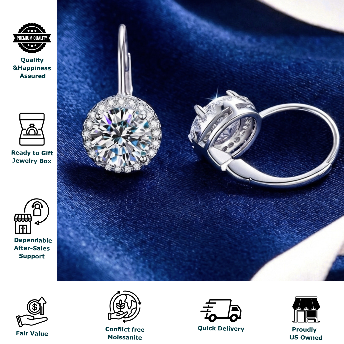 Moissanite Huggie Hoop Earrings for Women