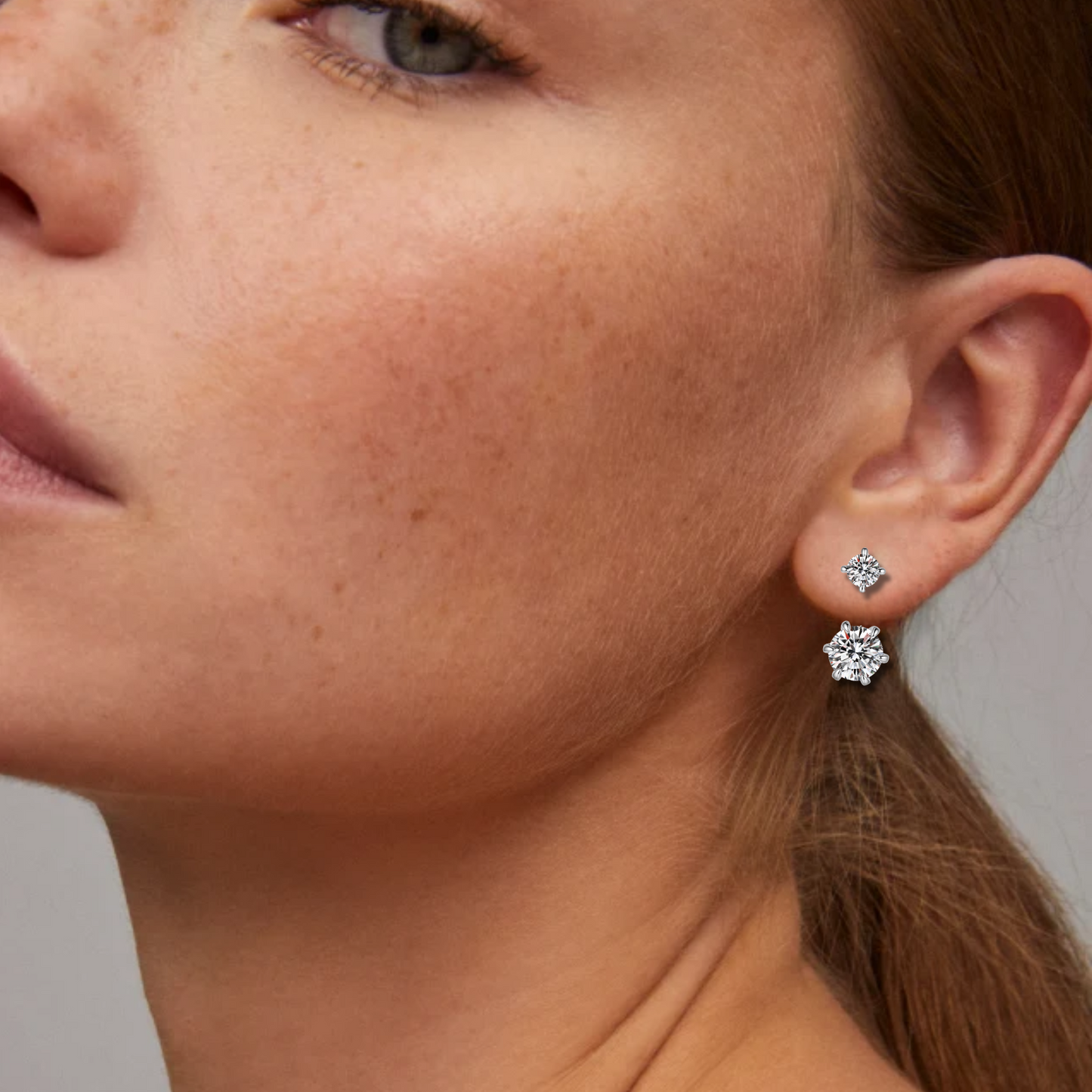 Moissanite Stud Earrings for Women Men, 2-Stone Graduated 1ct & 0.3ct Bar Setting Design