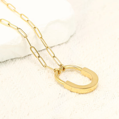 18K Gold Plated Love Lock Pendant Chunky Paperclip Chain Necklace