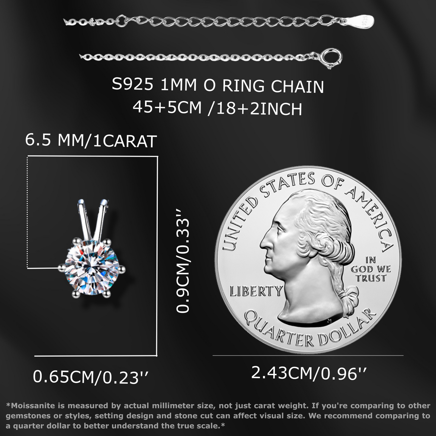 1 Carat Moissanite Pendant Necklace for Women Jewelry Gift
