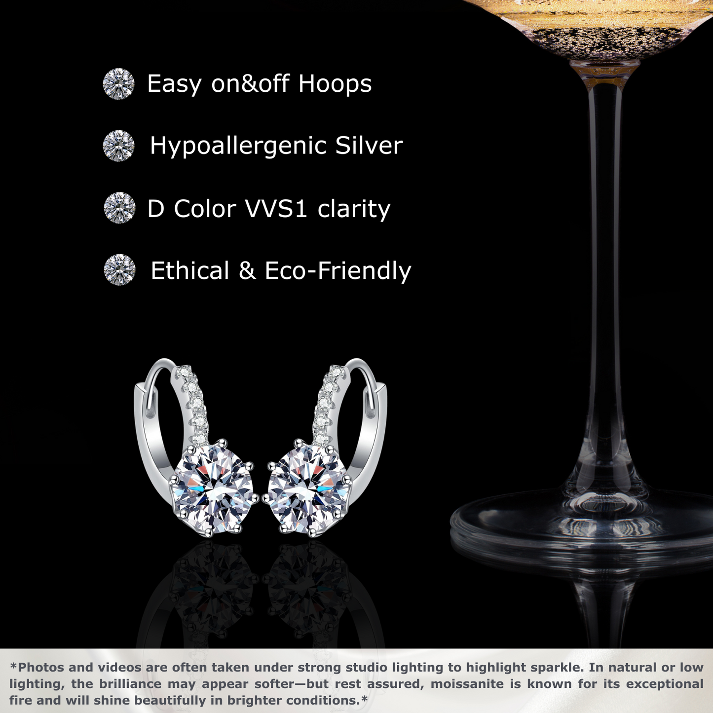 4.0 Carat (2*2) D color Moissanite Hoop Earrings for Women 925 Sterling Silver Earrings