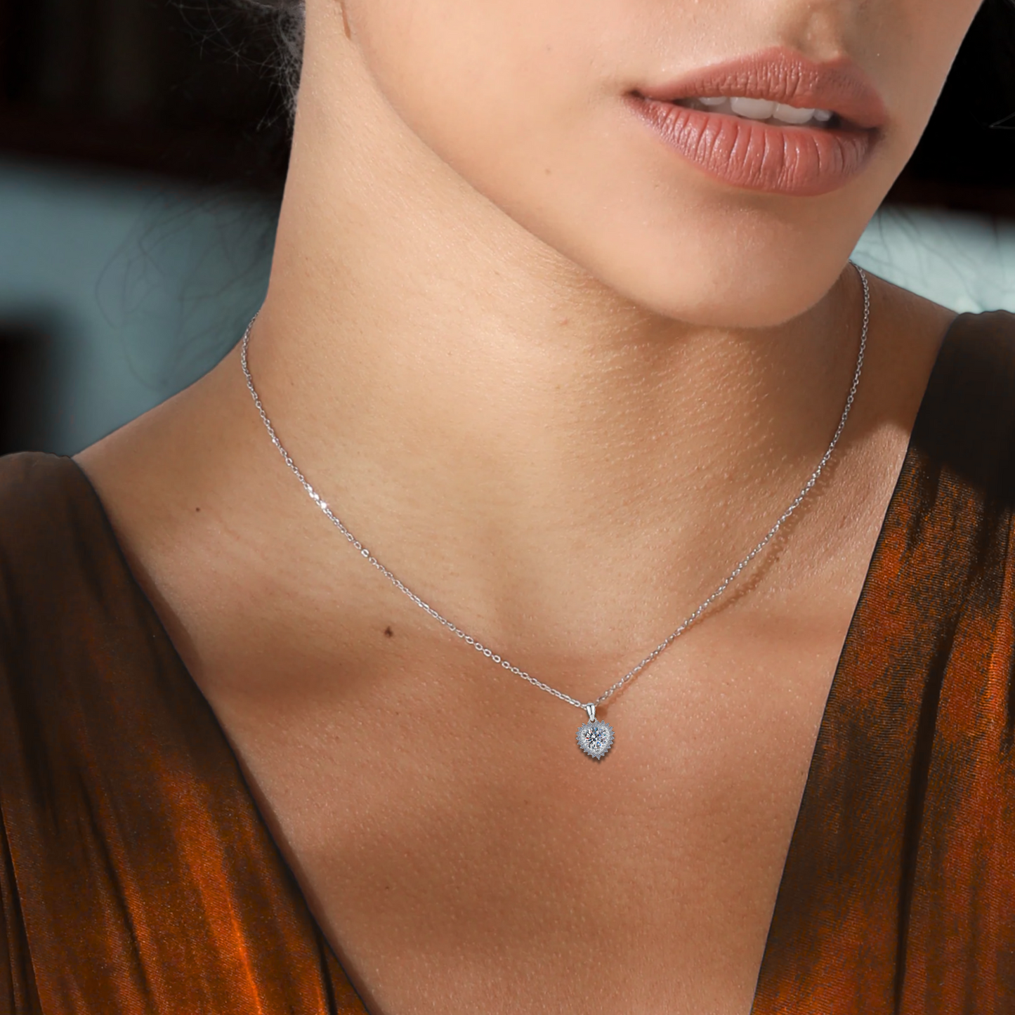 2 Carat Moissanite Necklace for Women, Heart Cut Pendant with Halo Setting