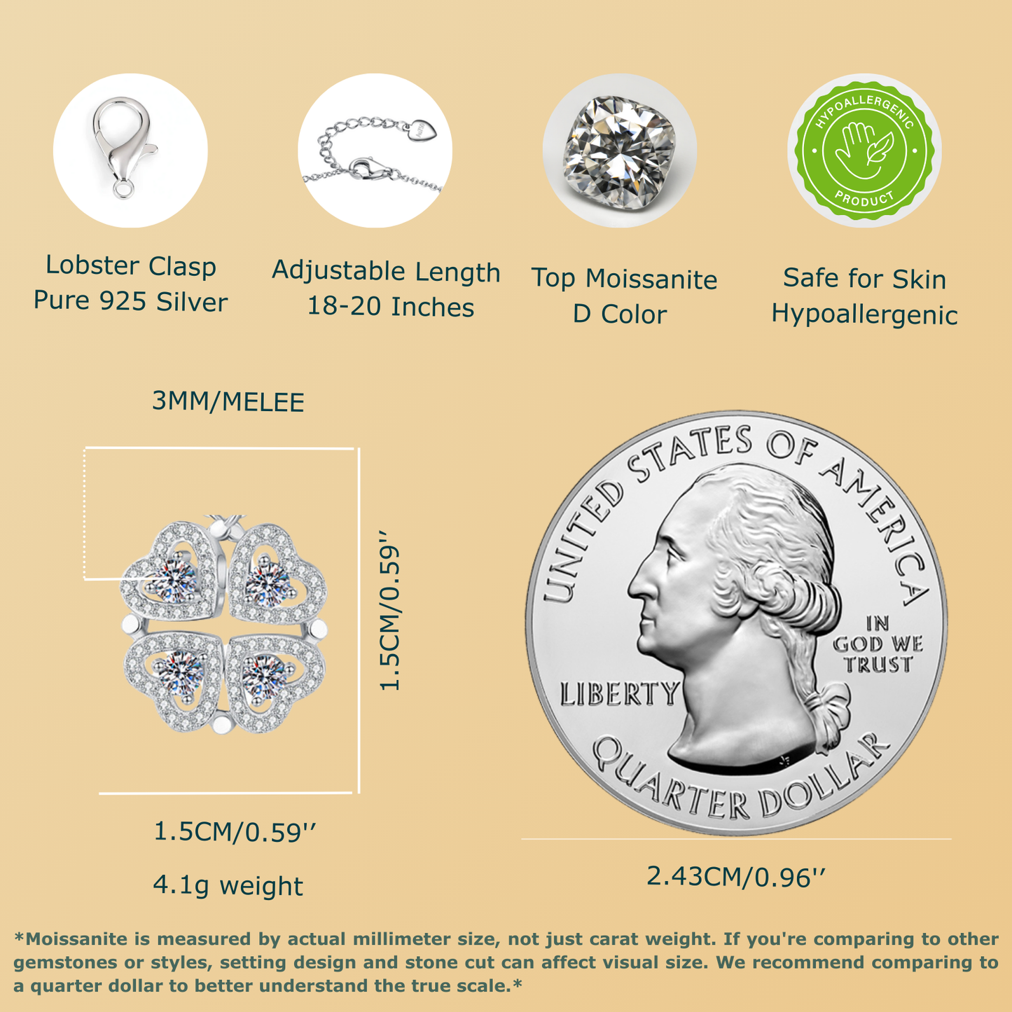 2-in-1 Moissanite Pendant Necklace for Women