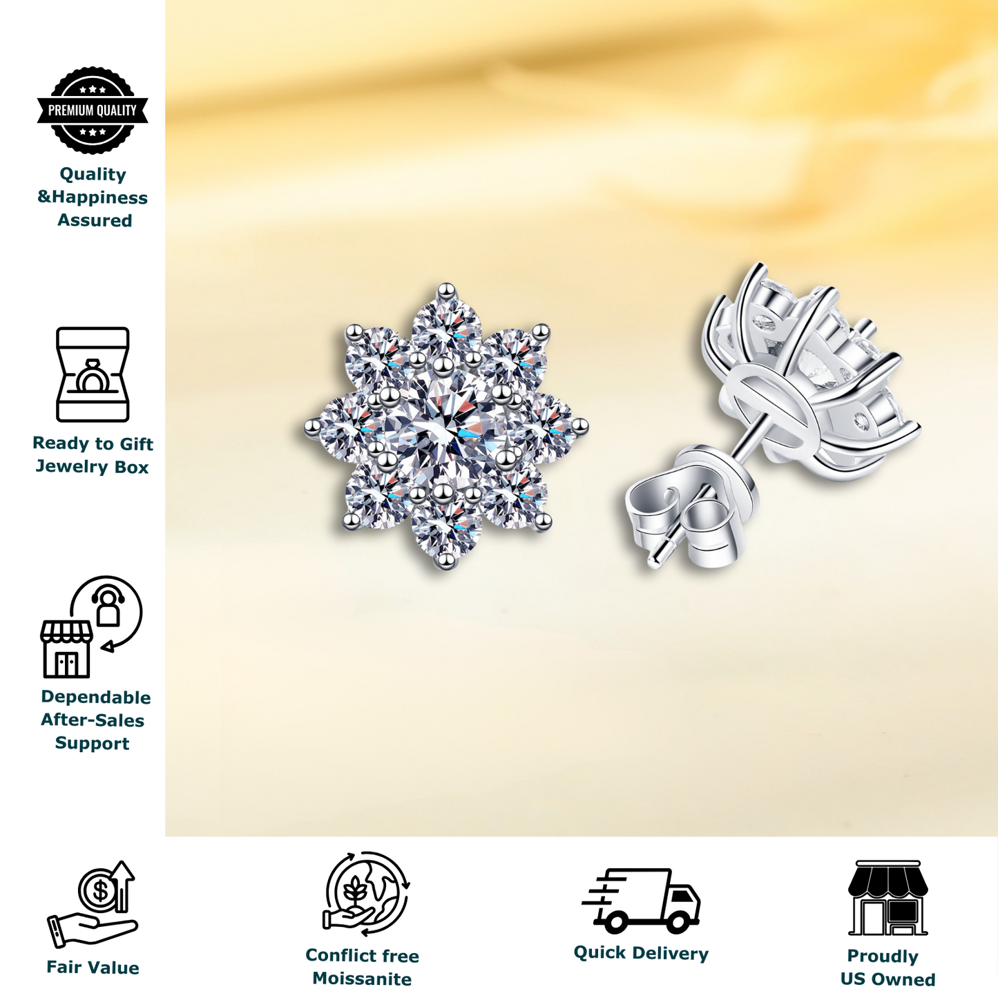 0.5 Carat Sparkling Sunflower Stud Earring - Moissanite Earrings for Women & Men