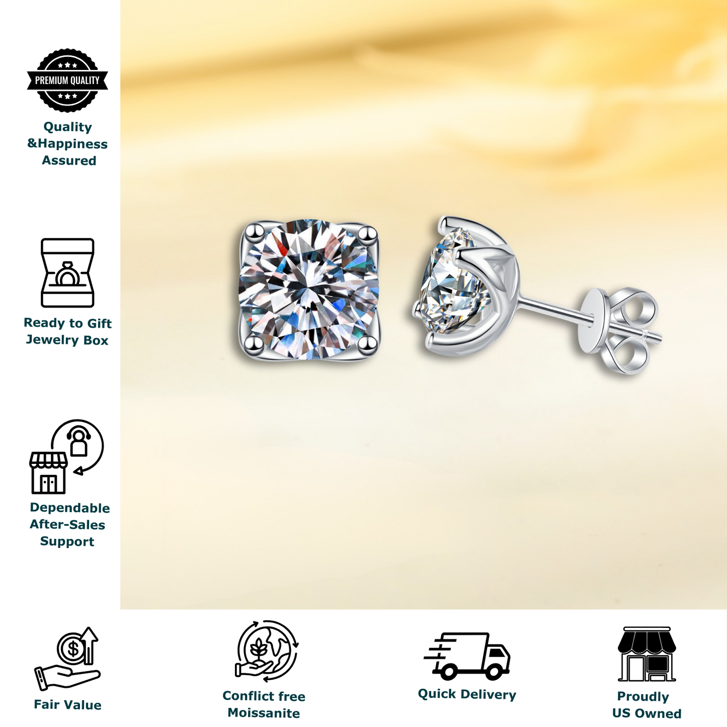Round-Cut 1 Carat Solitaire Each - Moissanite Stud Earrings for Women and Men