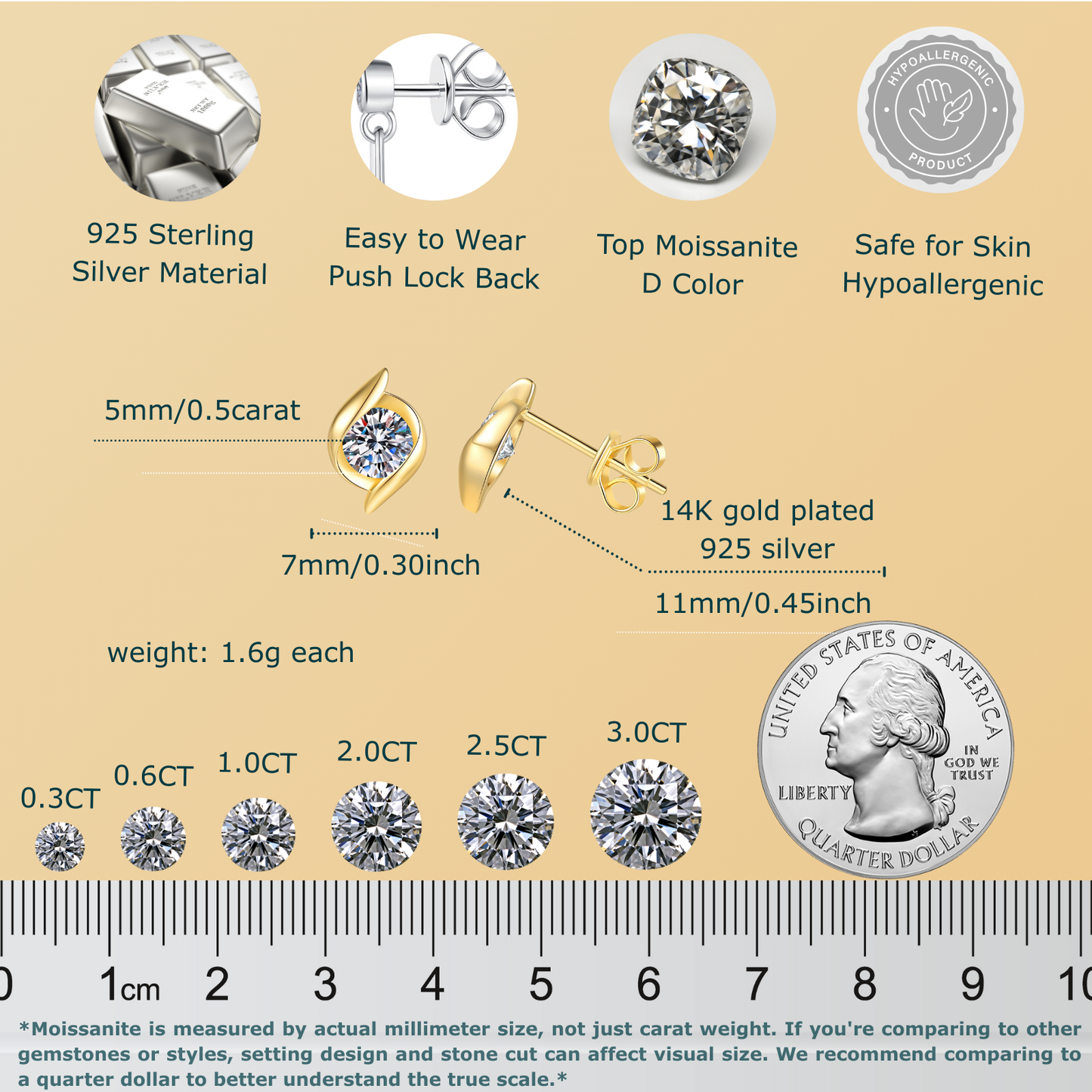 Moissanite Gold Earring Studs for Women