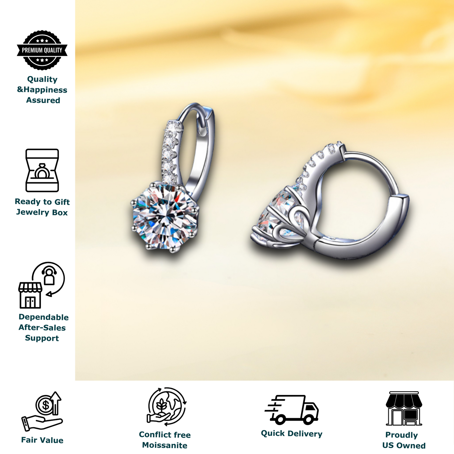 4.0 Carat (2*2) D color Moissanite Hoop Earrings for Women 925 Sterling Silver Earrings